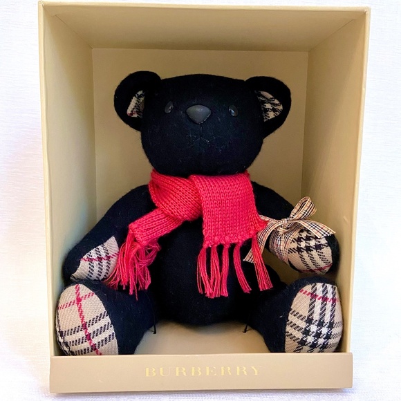 Burberry Black Plush Bear w/ Red Scarf – Classic Check Accents – Boxed w COA - Picture 1 of 4